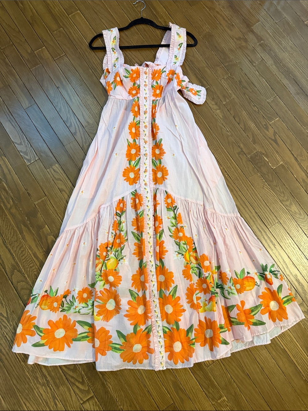 FARM Rio Pink Maxi Dress with Bold Orange Daisy Print